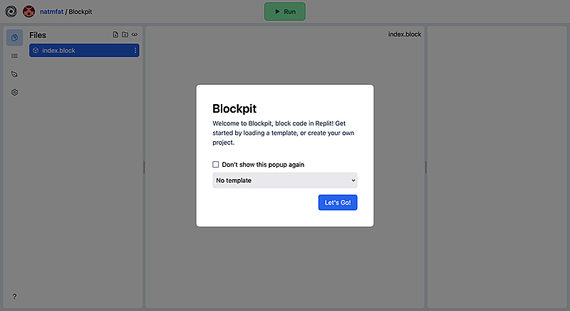 Welcome modal, blockpit v1