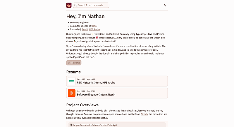 Portfolio home page