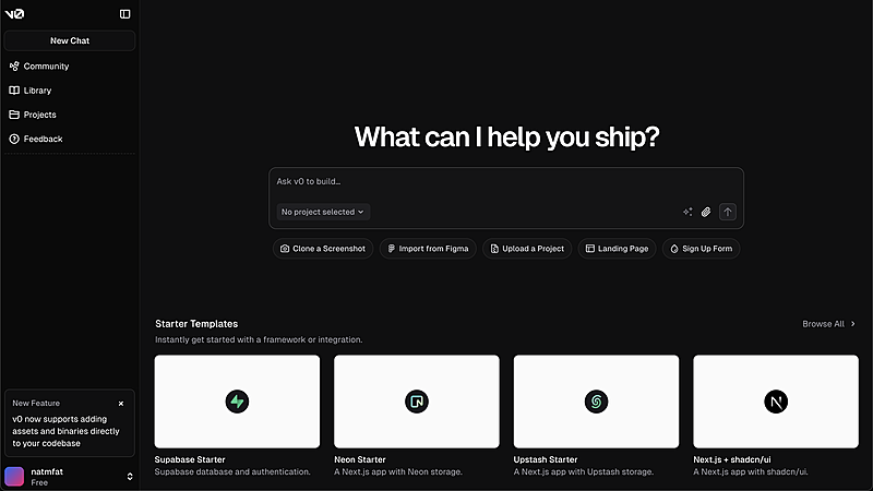Vercel's v0 dashboard
