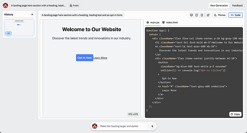 v0 (clone) generating a UI